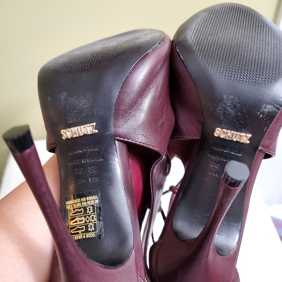 SCHUTZ | Burgundy Open-Toed Lace-up Heels - Picture 6 of 7